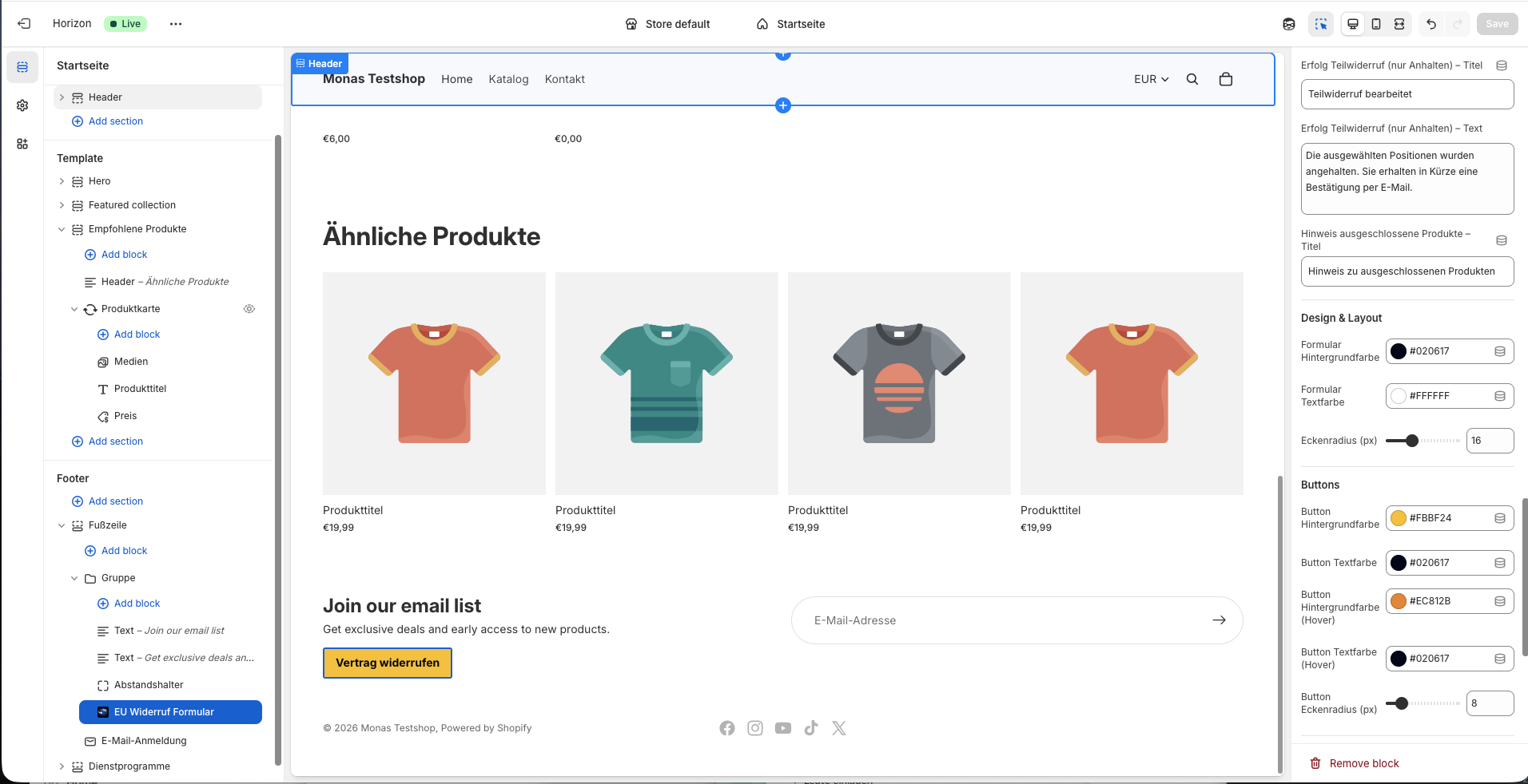 Block-Einstellungen im Theme Editor